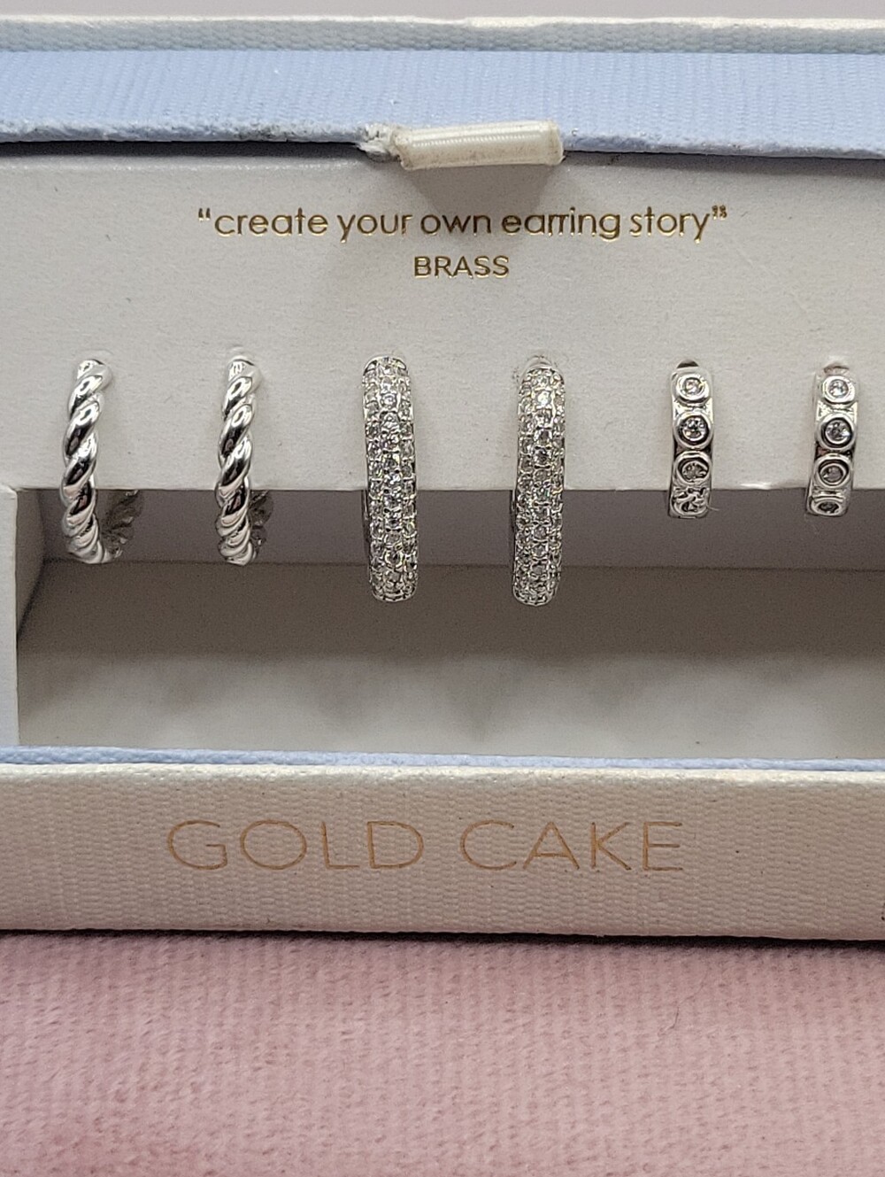 Nwt Gold Cake Three Pair Of Silver Tone And Crystal Stud Earrings.